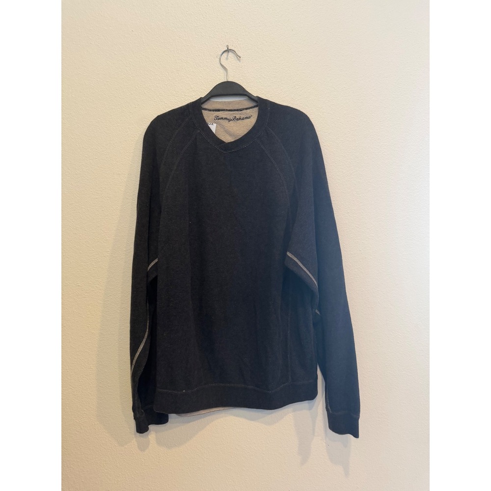 Tommy Bahama Mens Charcoal Gray Raglan Crewneck Sweatshirt Marlin Logo XL